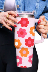 Multicolor Flower Print Handled Stainless Steel Vacuum Cup - Shopit4lessnow
