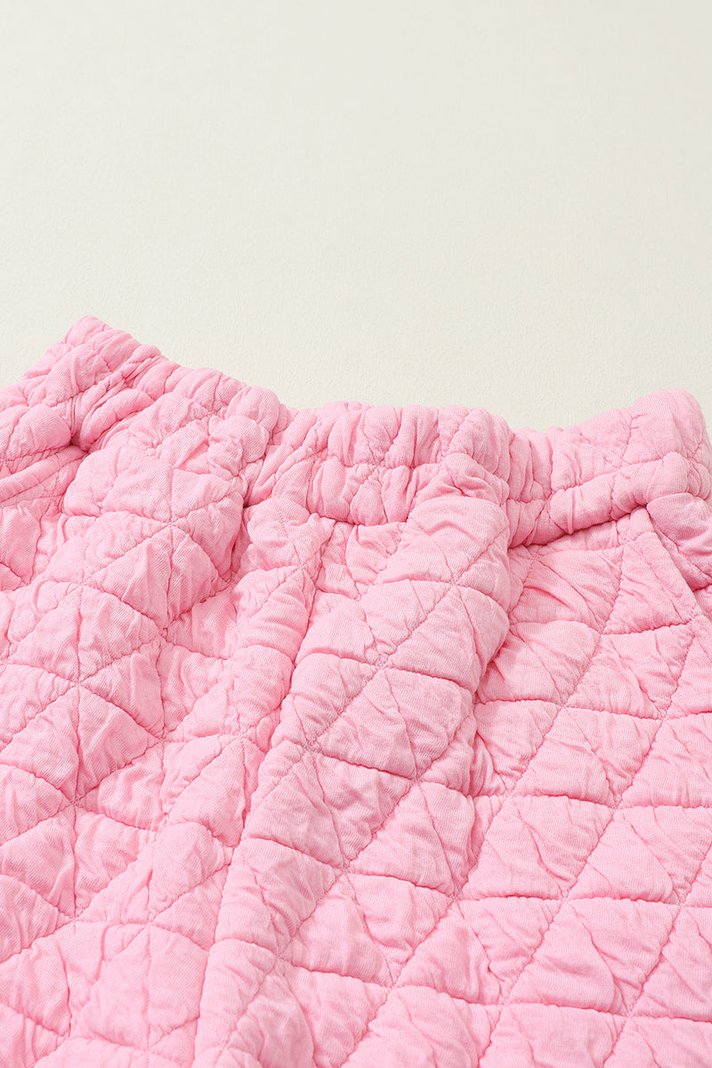 Pink Solid Quilted Pullover and Pants Outfit