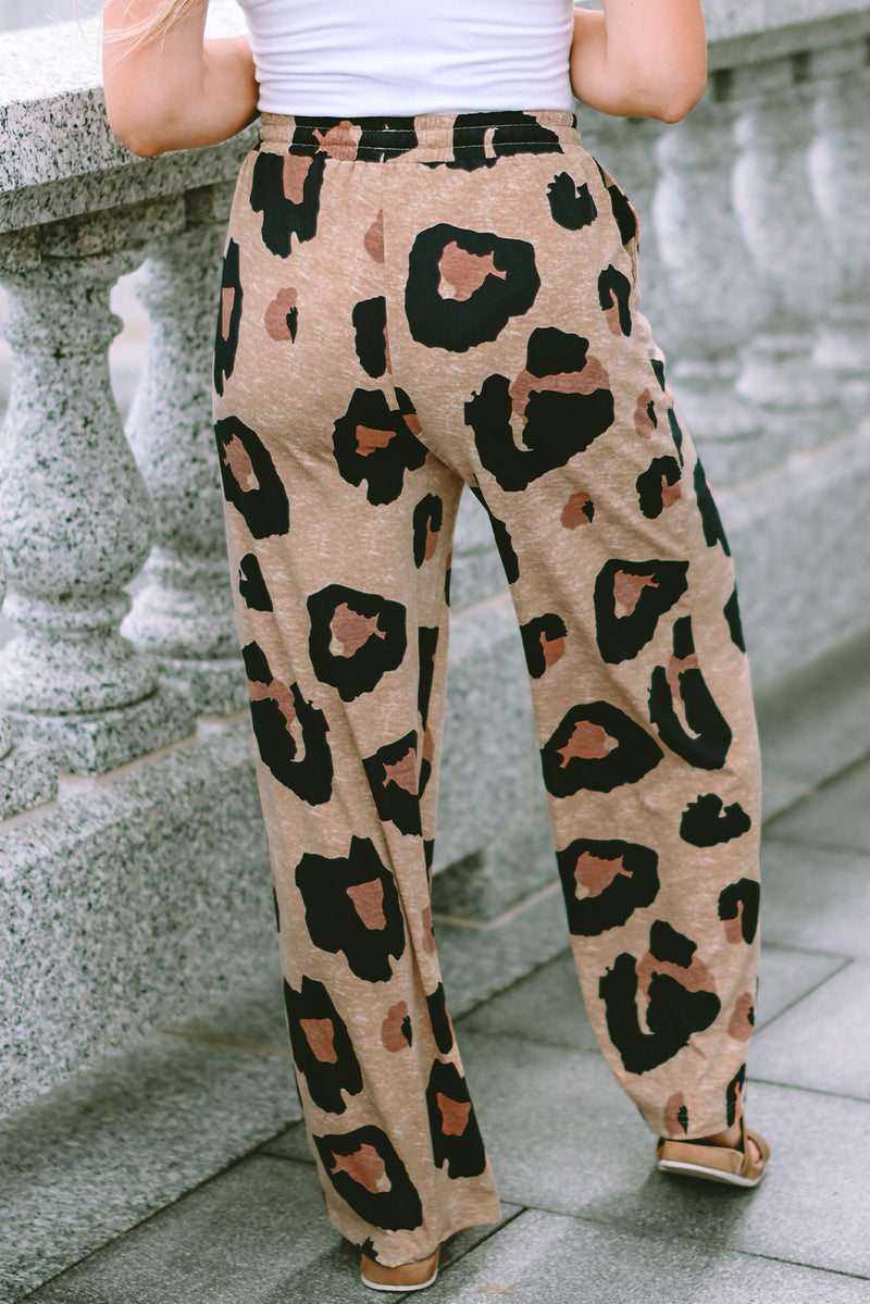 Leopard Drawstring Wide Leg Casual Pants - Shopit4lessnow