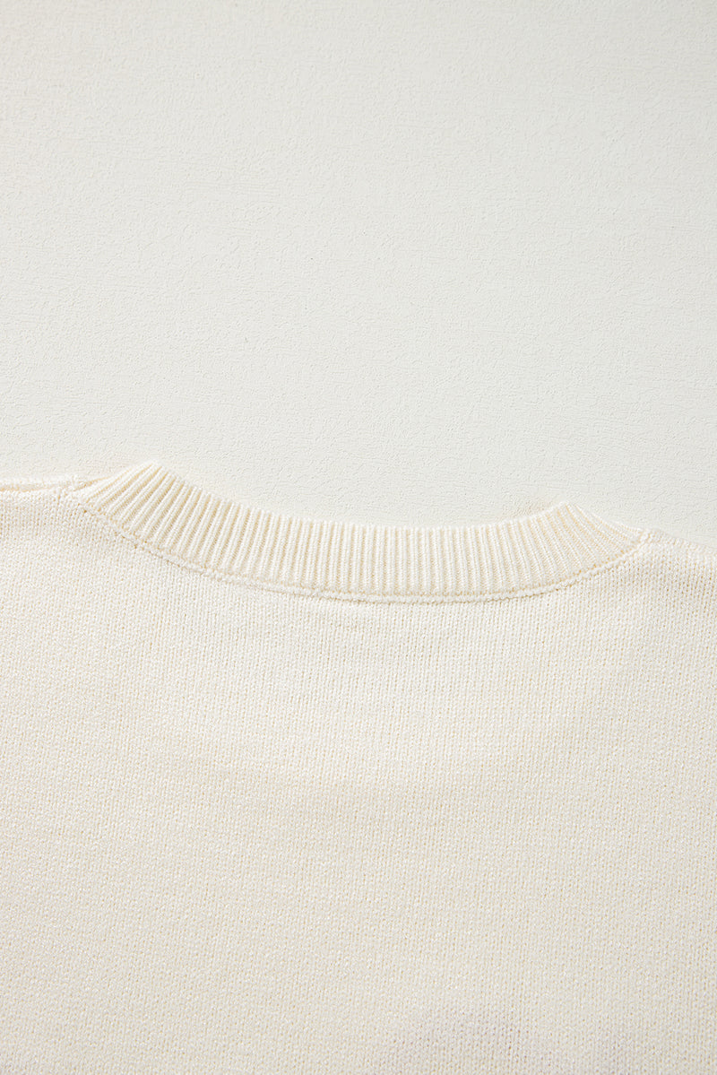 Apricot Boo Knitted Pattern Ribbed Edge Drop Shoulder Sweater