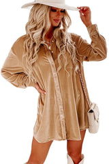 Flaxen Velvet Button Front Shirt Mini Dress