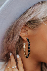 Black Gem Inlay Retro C-shape Earrings - Shopit4lessnow