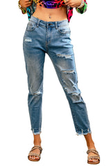 Light Blue Distressed Boyfriend Denim Pants - Shopit4lessnow