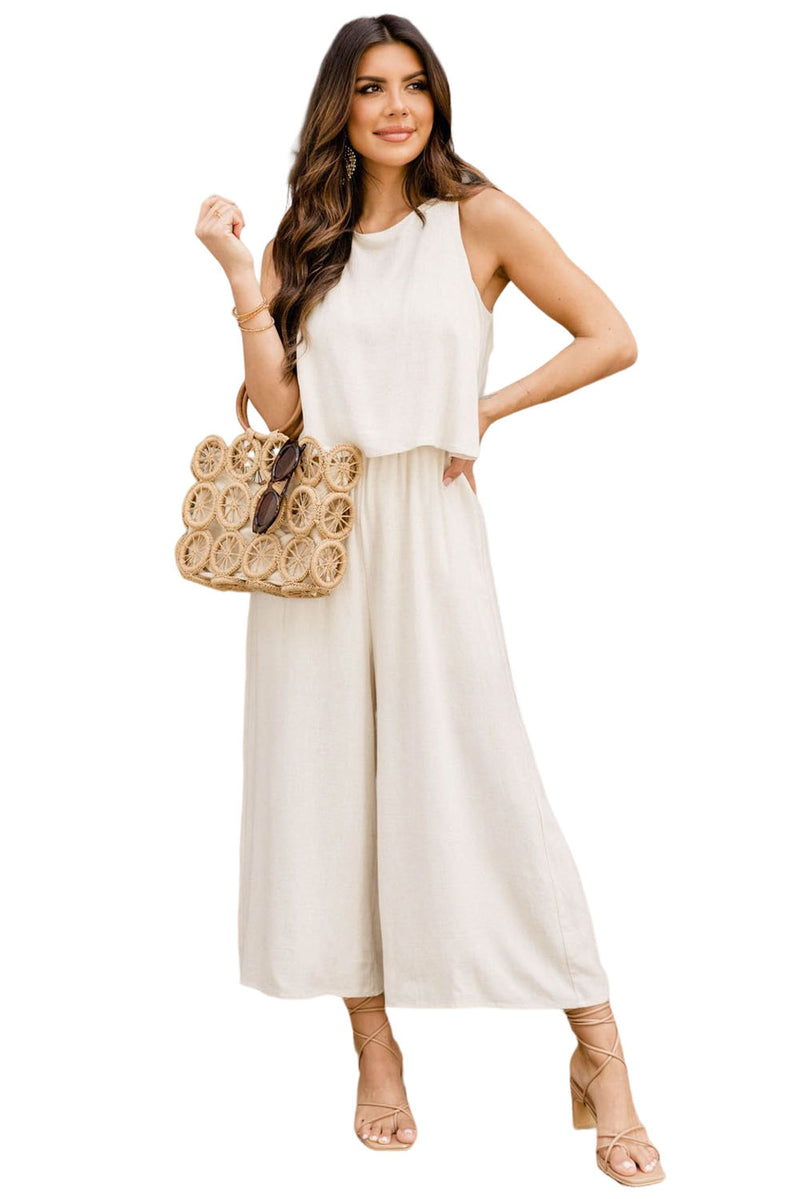 Apricot Sleeveless Ankle Length Wide Leg Jumpsuit - Shopit4lessnow