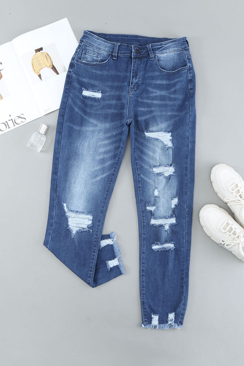 Light Blue Distressed Boyfriend Denim Pants - Shopit4lessnow