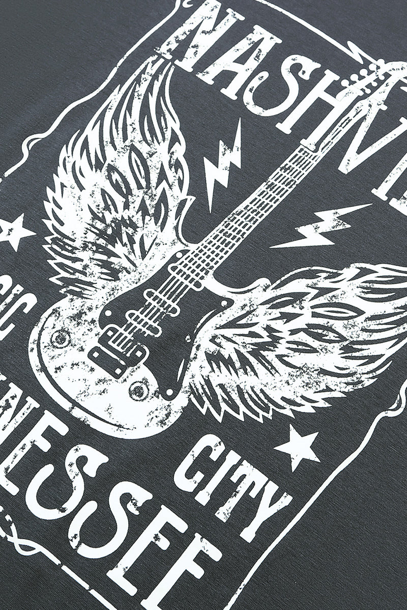 Gray Guitar Slogan Letter Graphic Print Oversized T Shirt