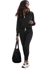 Black Drawstring Hoodie and High Waist Pants Lounge Set