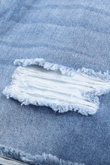 Distressed Ripped Rolled Hem Sky Blue Denim Shorts - Shopit4lessnow
