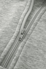 Gray Zip Up Stand Collar Ribbed Thumbhole Sleeve Sweatshirt