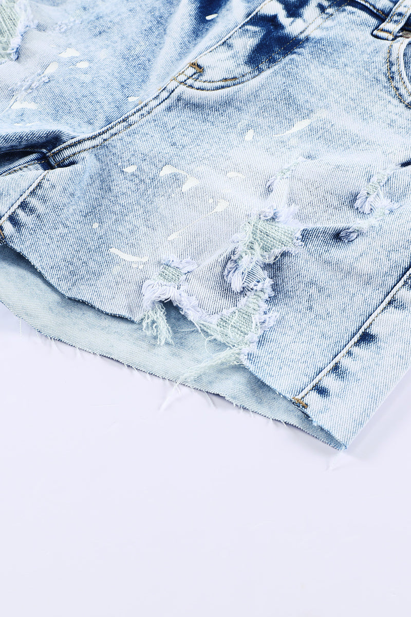 Sky Blue Distressed Bleached Denim Shorts - Shopit4lessnow