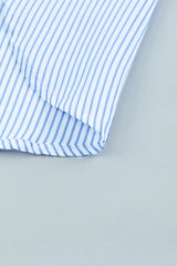 Sky Blue Smocked Cuffed Striped Boyfriend Shirt with Pocket - Shopit4lessnow