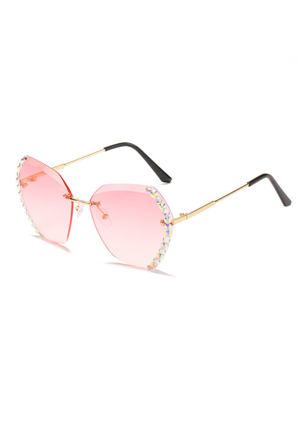 Pink Rhinestone Trim Rimless Sunglasses - Shopit4lessnow