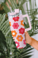 Multicolor Flower Print Handled Stainless Steel Vacuum Cup - Shopit4lessnow