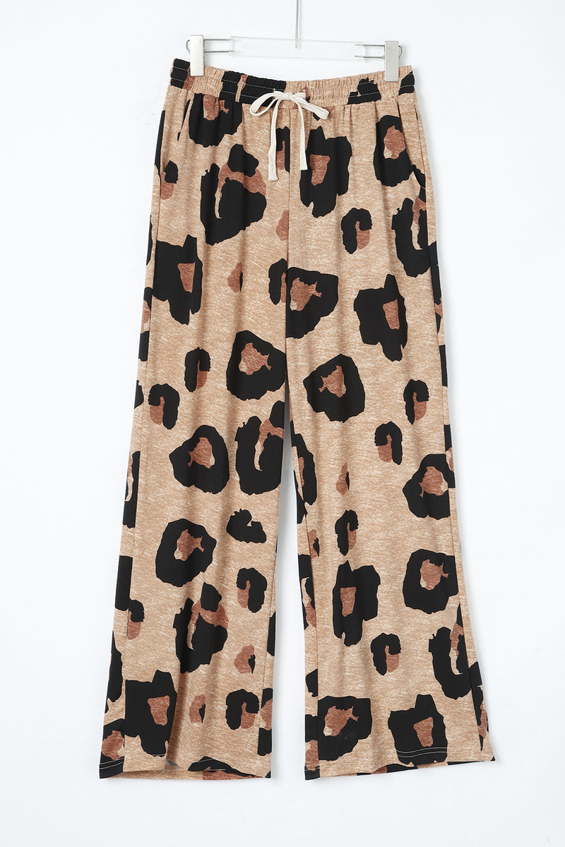 Leopard Drawstring Wide Leg Casual Pants - Shopit4lessnow