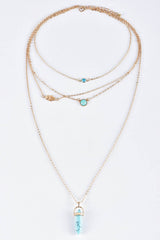 Gold Turquoise Gemstone Pendant Multi-Layered Necklace - Shopit4lessnow