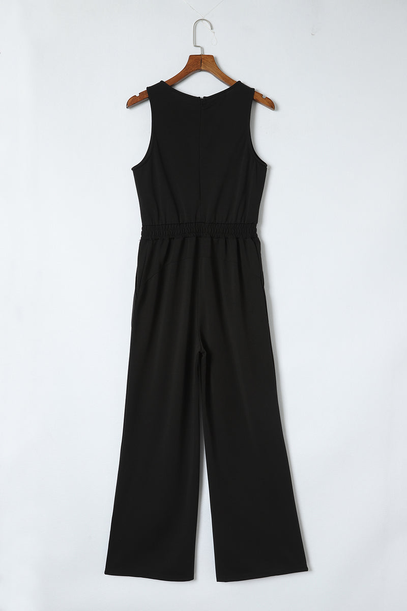 Black Solid Sleeveless Wide Leg Jumpsuit - Shopit4lessnow