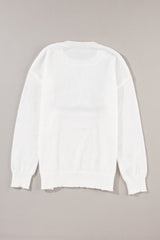 White XOXO Glitter Print Round Neck Casual Sweater