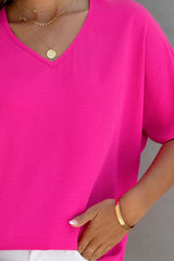 Rose Solid V Neck Short Sleeve Blouse - Shopit4lessnow