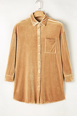 Flaxen Velvet Button Front Shirt Mini Dress