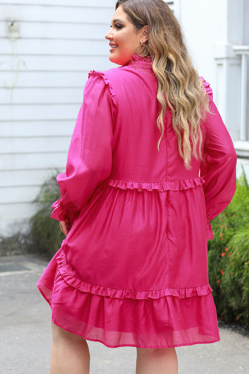 Rose Plus Size Ruffled Bubble Sleeve Dress