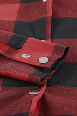 Red Turn-down Collar Plaid Shirt Coat