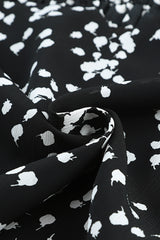 Black Split Neck Fall Printed Crinkled Blouse