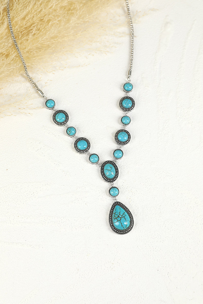 Green Crackle Turquoise Water Drop Accent Necklace - Shopit4lessnow