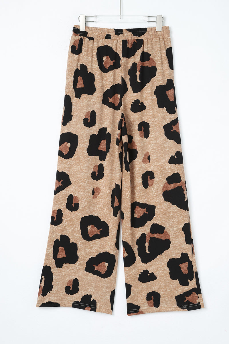 Leopard Drawstring Wide Leg Casual Pants - Shopit4lessnow