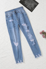 Light Blue Distressed Boyfriend Denim Pants - Shopit4lessnow