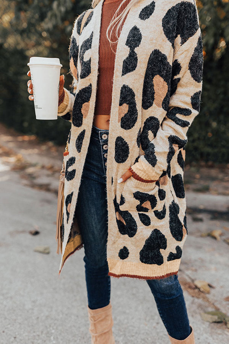 Leopard Animal Print Open Midi Cardigan