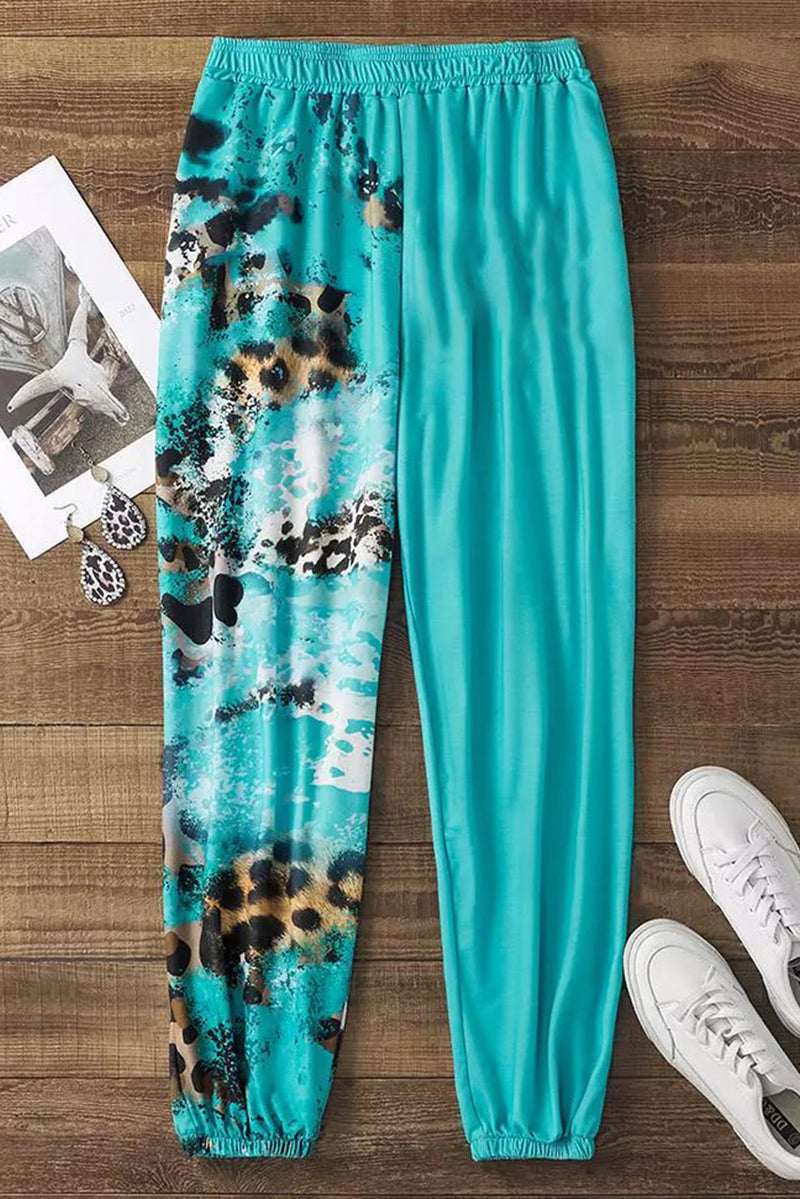 Light Blue Contrast Leopard Tie-dye Print Jogger Pants