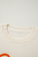 Apricot Boo Knitted Pattern Ribbed Edge Drop Shoulder Sweater