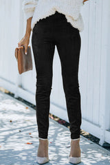 Black High Waist Faux Suede Skinny Leggings