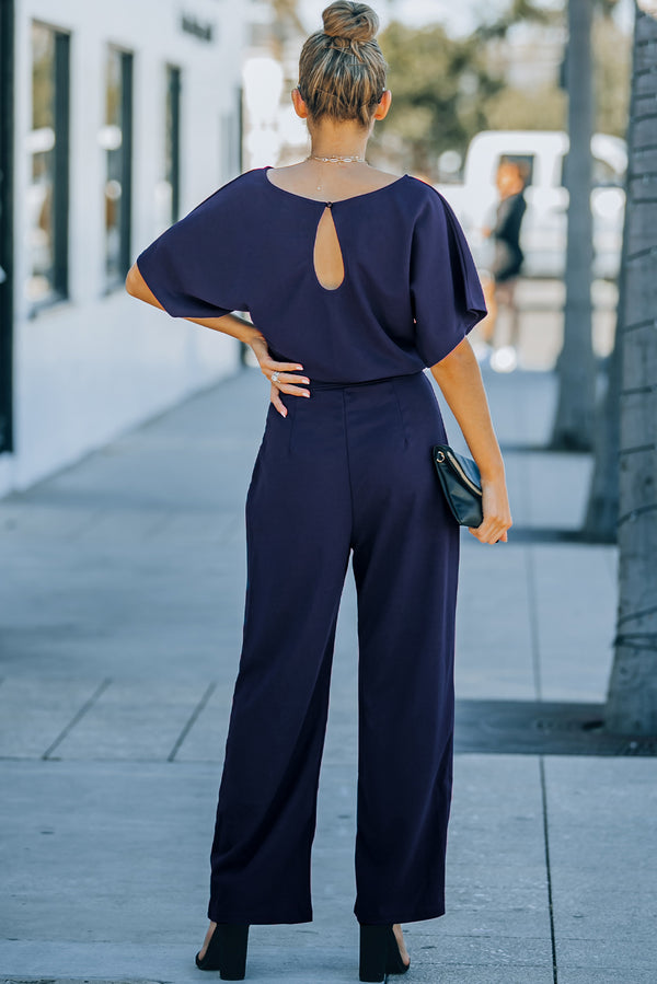 Blue Oh So Glam Belted Wide Leg Jumpsuit - Shopit4lessnow