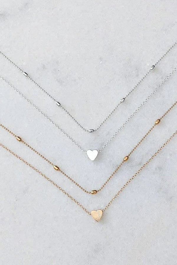 Silver Valentine Heart Shaped Layered Chain Necklace