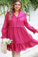 Rose Plus Size Ruffled Bubble Sleeve Dress