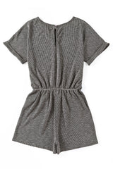 Gray Ribbed Elastic Waist Romper - Shopit4lessnow