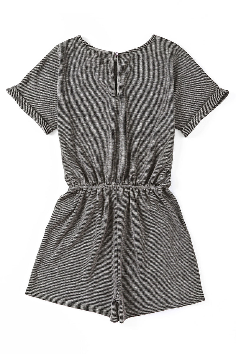 Gray Ribbed Elastic Waist Romper - Shopit4lessnow