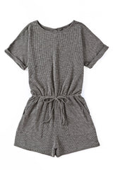 Gray Ribbed Elastic Waist Romper - Shopit4lessnow