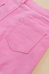 Rose Solid Color Distressed Denim Shorts - Shopit4lessnow