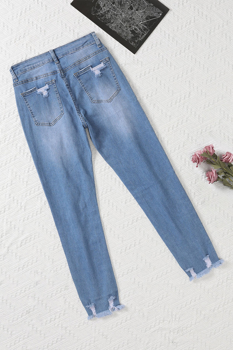 Light Blue Distressed Boyfriend Denim Pants - Shopit4lessnow