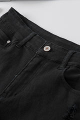 Black Solid Color Distressed Denim Shorts - Shopit4lessnow