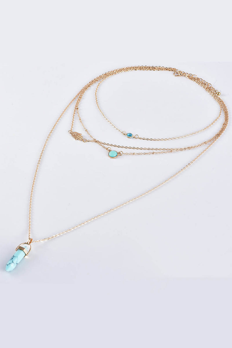 Gold Turquoise Gemstone Pendant Multi-Layered Necklace - Shopit4lessnow