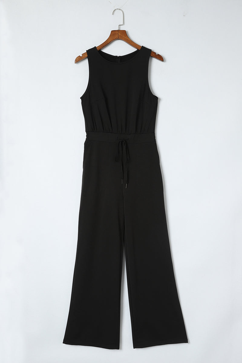 Black Solid Sleeveless Wide Leg Jumpsuit - Shopit4lessnow