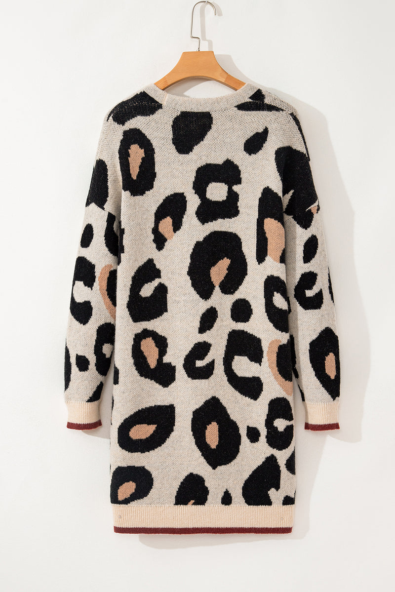 Leopard Animal Print Open Midi Cardigan