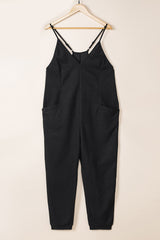 Black Textured Sleeveless V-Neck Pocketed Casual Jumpsuit - Shopit4lessnow