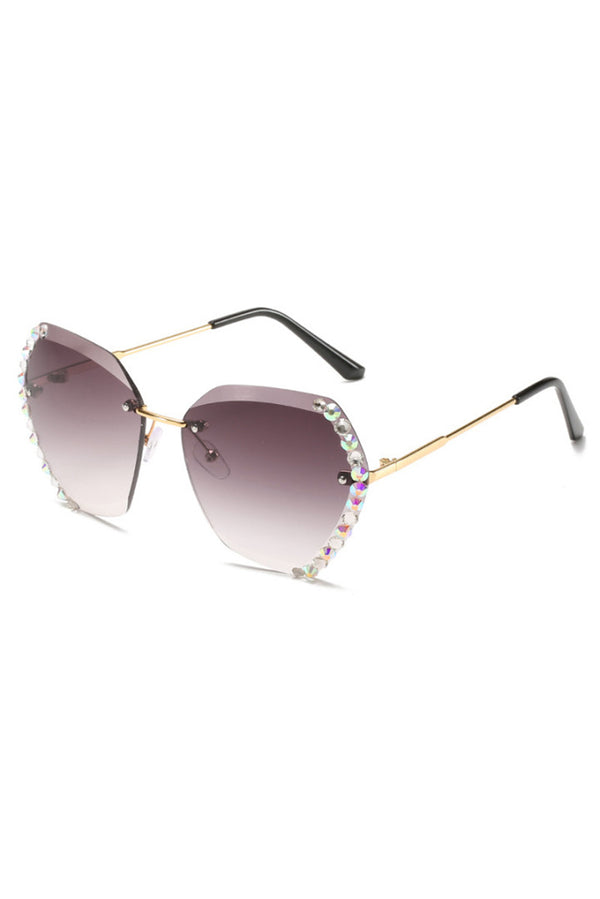 Gray Rhinestone Trim Rimless Sunglasses - Shopit4lessnow