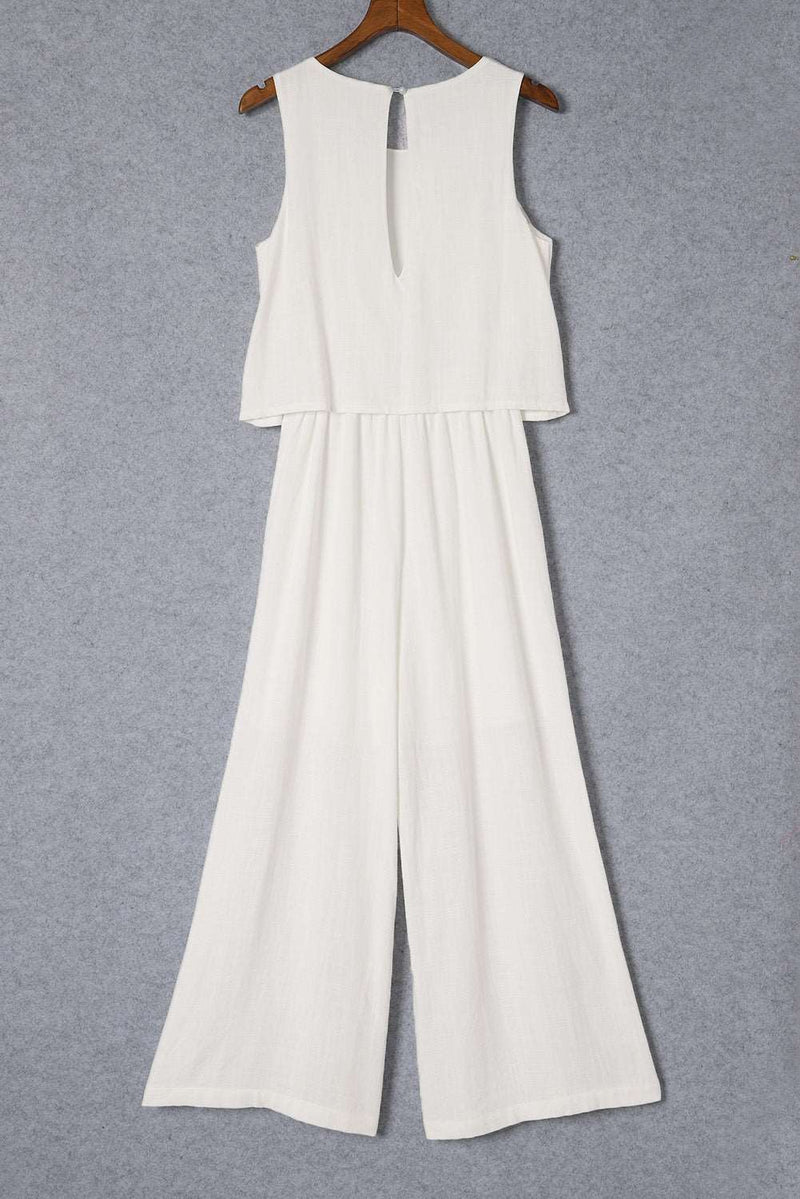 Apricot Sleeveless Ankle Length Wide Leg Jumpsuit