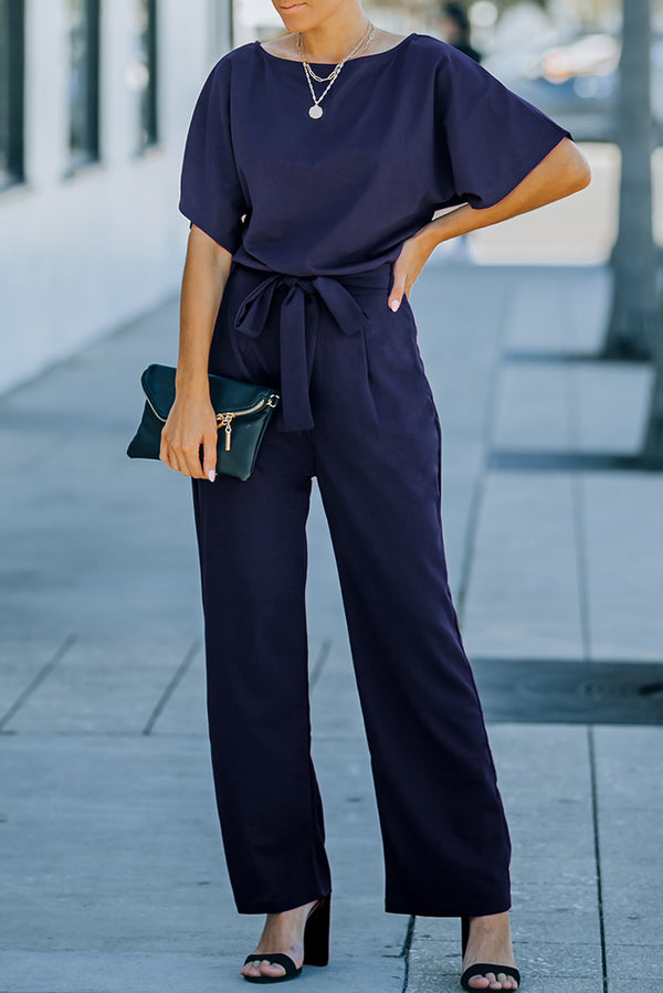 Blue Oh So Glam Belted Wide Leg Jumpsuit - Shopit4lessnow