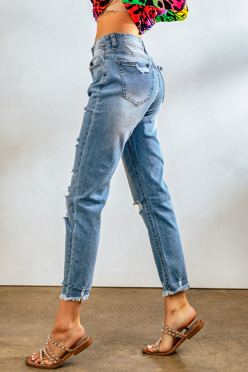 Light Blue Distressed Boyfriend Denim Pants - Shopit4lessnow